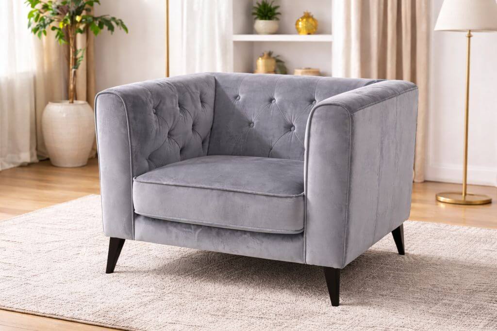 Chester stiliaus pilkos spalvos fotelis