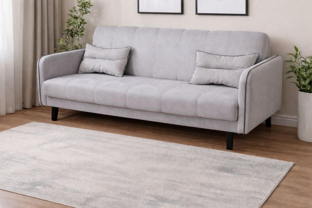 Moderni šviesiai pilka sofa